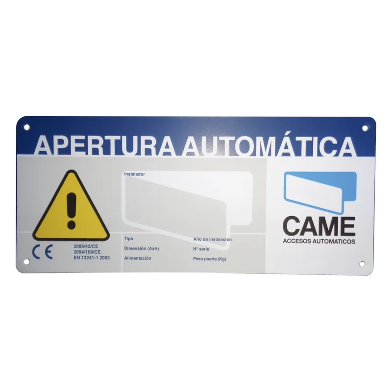 Letrero de Aviso Peligro para puertas automáticas CAME 119-R224E
