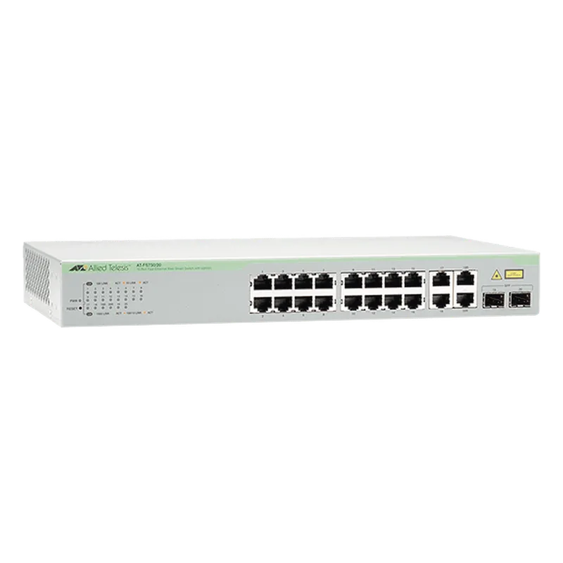 Switch WebSmart de 16 puertos 10/100 Mbps + 2 puertos 10/100/1000 Mbps + 2 SFP Gigabit Combo ALLIED TELESIS AT-FS750/20-10