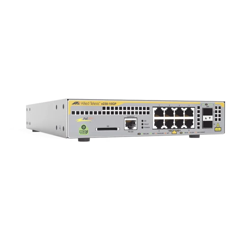 Switch PoE+ Administrable Capa 3 D/8 Ptos 10/100/1000 + 2 SFP Incluye Montaje AT-RKMT-J14 ALLIED TELESIS AT-X230-10GP-R-10