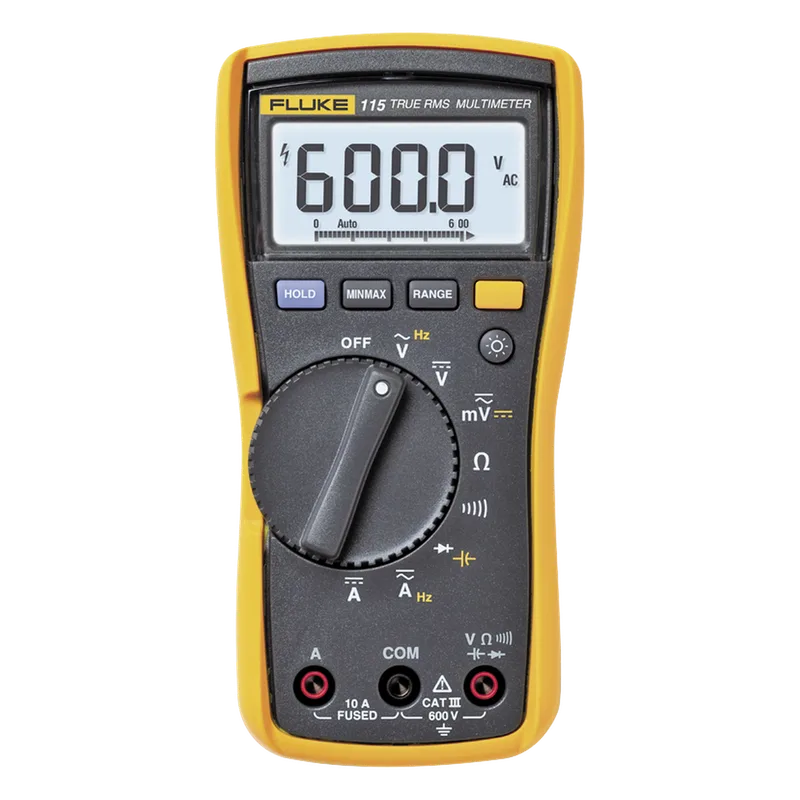 Multímetro Digital para Electricista, Para Pruebas de Capacitancia y Diodos, Uso con Voltaje Máximo de 600 V, Pantalla LED Retroiluminada FLUKE FLUKE-115
