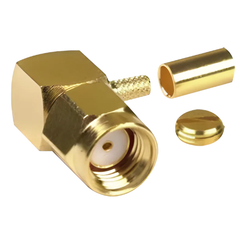 Conector SMA Macho Inverso en Ángulo Recto, Anillo Plegable/ RG-174/U, BELDEN 8216, Oro/ Oro/ Teflón. RF INDUSTRIES,LTD RP-3010-1B