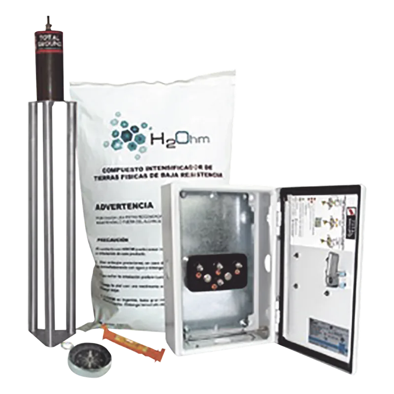 Kit Antivandalico de puesta a tierra de 45 A con Electrodo, Filtro, Acoplador y Compuesto H2Ohm. TOTAL GROUND TG-45K-AI