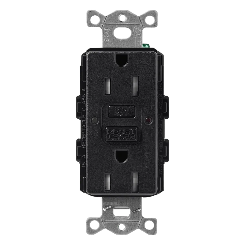 Tomacorriente dúplex GFCI autocomprobante de 15 A 125 V resistente a manipulaciones, color Midnight satinado, para placas de apertura tipo designer Claro y Satin Colors LUTRON ELECTRONICS SCR15GFSTMNL