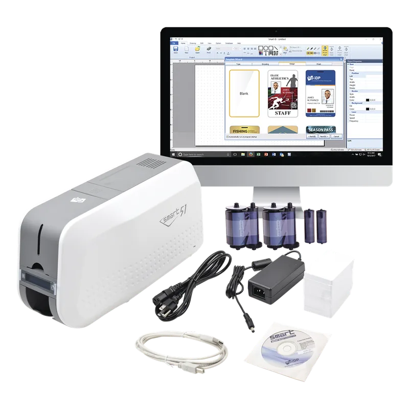 Kit de Impresora tarjetas de PVC / Puede Crecer a Laminador/ Una Cara / Incluye: 2 x Ribbon a Color, 100 Tarjetas PVC, Kit de Limpieza, Software IDP SMART51SK