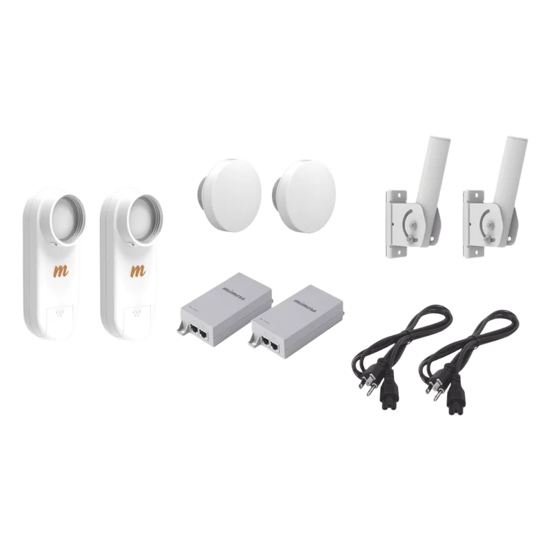 Kit de 2 radios C5X con 2 antenas de (12 dBi), rango de frecuencia extendida (4.9 a 6.4 GHz), incluye inyector POE, cable de alimentación y 2 FLEXIMOUNT-XL para alineación, distancia de hasta 3 km MIMOSA NETWORKS C5X-PTP-KIT1