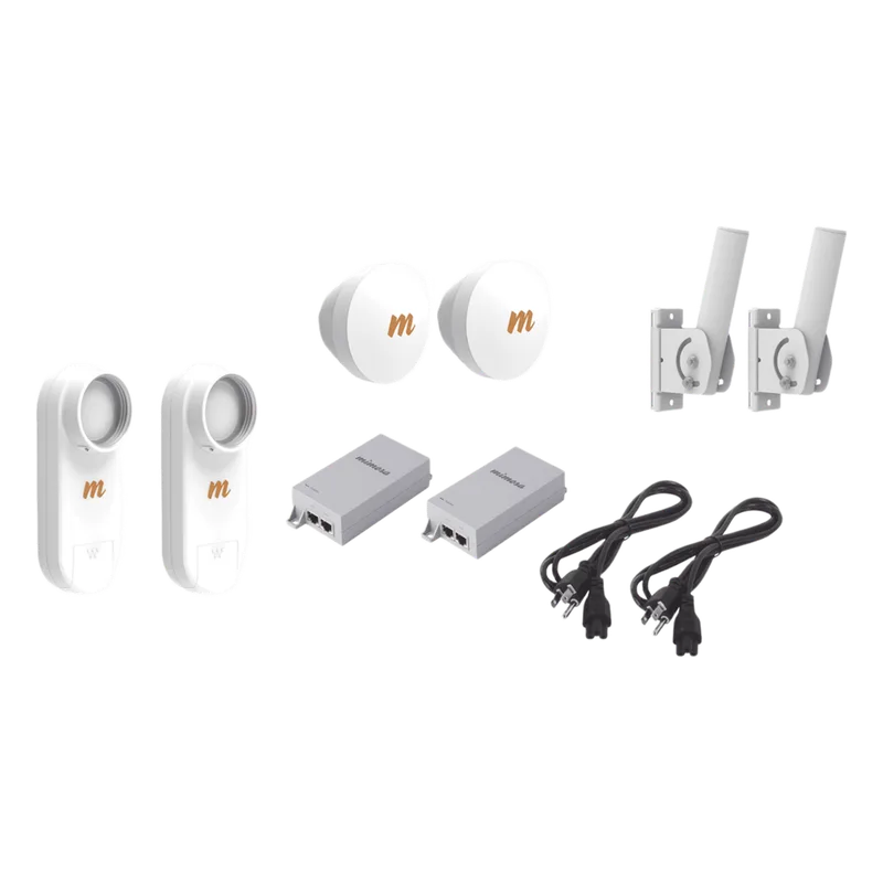 Kit de 2 radios C5X con 2 antenas de (16 dBi), rango de frecuencia extendida (4.9 a 6.4 GHz), incluye inyector POE, cable de alimentación y 2 FLEXIMOUNT-XL para alineación, distancia de hasta 6 km MIMOSA NETWORKS C5X-PTP-KIT2