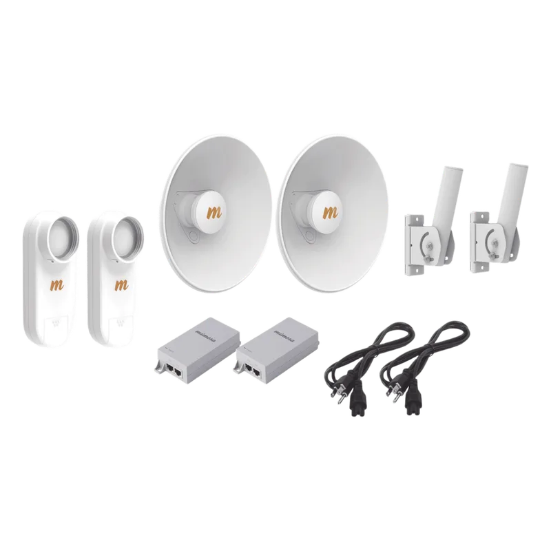 Kit de 2 radios C5X / Con antena N5-X25-2PACK (25 dBi) / Frecuencia extendida (4.9 a 6.4 GHz) / Incluye inyector POE / cable de alimentación y 2 FLEXIMOUNT-XL de / Ideal para hasta 10 km MIMOSA NETWORKS C5X-PTP-KIT4