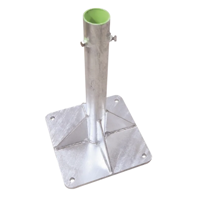 Base para Mástil Hasta 2" con Opresores, Base de 30 x 30 cm y Tubo de 50 cm Ced. 30. Galv. Inmersión. TOWERS SLM-BA-7G
