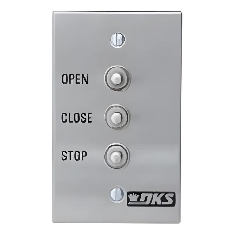 Botonera triple compatible con motores para portones abatibles y corredizos Doorking / Uso en interiores / Fácil instalación en caja estándar DKS DOORKING 1200-007
