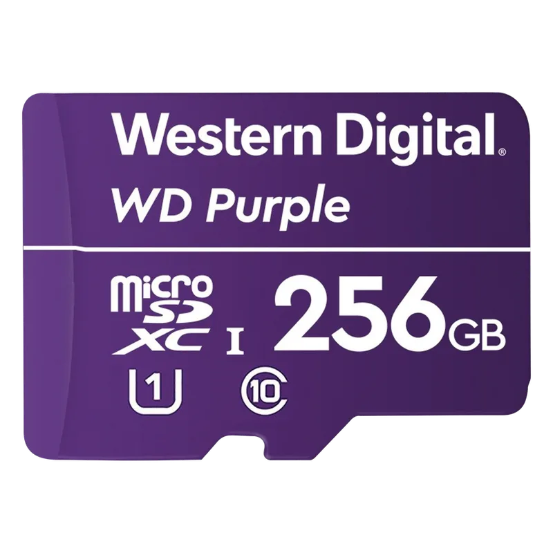 Memoria microSD de 256 GB PURPLE, Especializada Para Videovigilancia, 10 VECES MAYOR DURACIÓN, 3 AÑOS DE GARANTIA Western Digital (WD) WD256MSD