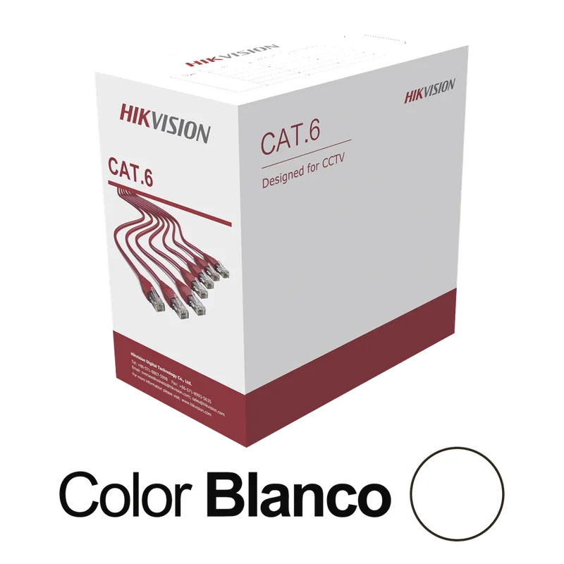 Bobina de Cable UTP 305 Metros (1000 Pies) / Cat 6 (24 AWG) / Color Blanco / PVC (CM) / Uso en Interior / CCA (Cobre con Aluminio) / Aplicaciones de CCTV y Redes de Datos HIKVISION DS-1LN6U-W/CCA
