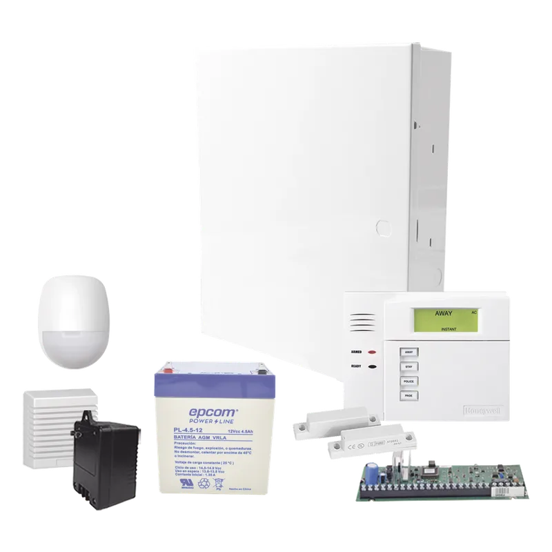 Kit de alarma de intrusión cableado VISTA-48LA con sensor de movimiento, contactos magnéticos, sirena de 15 W, batería y transformador HONEYWELL HOME RESIDEO VISTA48START