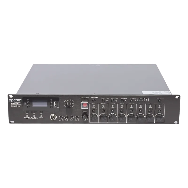 Controlador de Evacuación Por Voz | 500 W | 8 Zonas independientes | 4 entradas de audio y 2 entradas de micrófono EPCOM PROAUDIO SF-6200MA