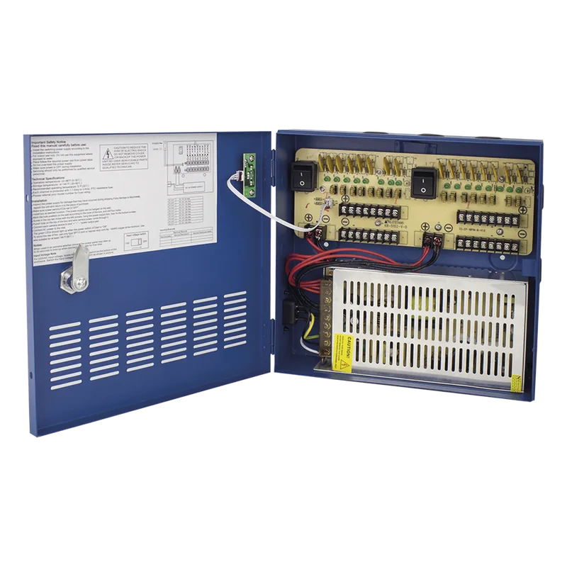Fuente de poder profesional HEAVY DUTY de 11 - 15 Vcc @ 20 Amper, para 16 cámaras, con voltaje de entrada de: 110-220 Vca EPCOM POWERLINE XP16DC204K