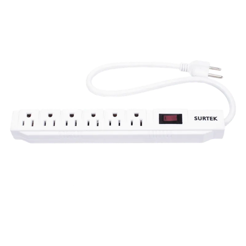 Multicontacto con Supresor de Picos 450 Joules, Voltaje de Entrada: 127 Vca NEMA 5-15P, Con 6 Salidas NEMA 5-15R. SURTEK SYS-136221