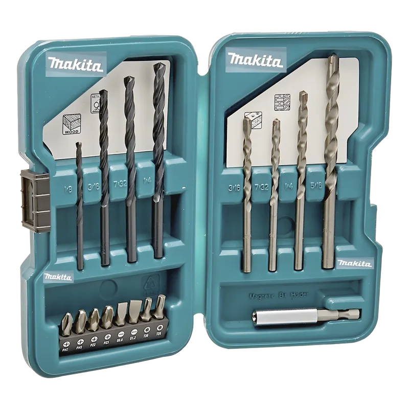 Juego de accesorios multipropósito 17 piezas para metal, concreto, madera y puntas para atornillar. MAKITA D-45836