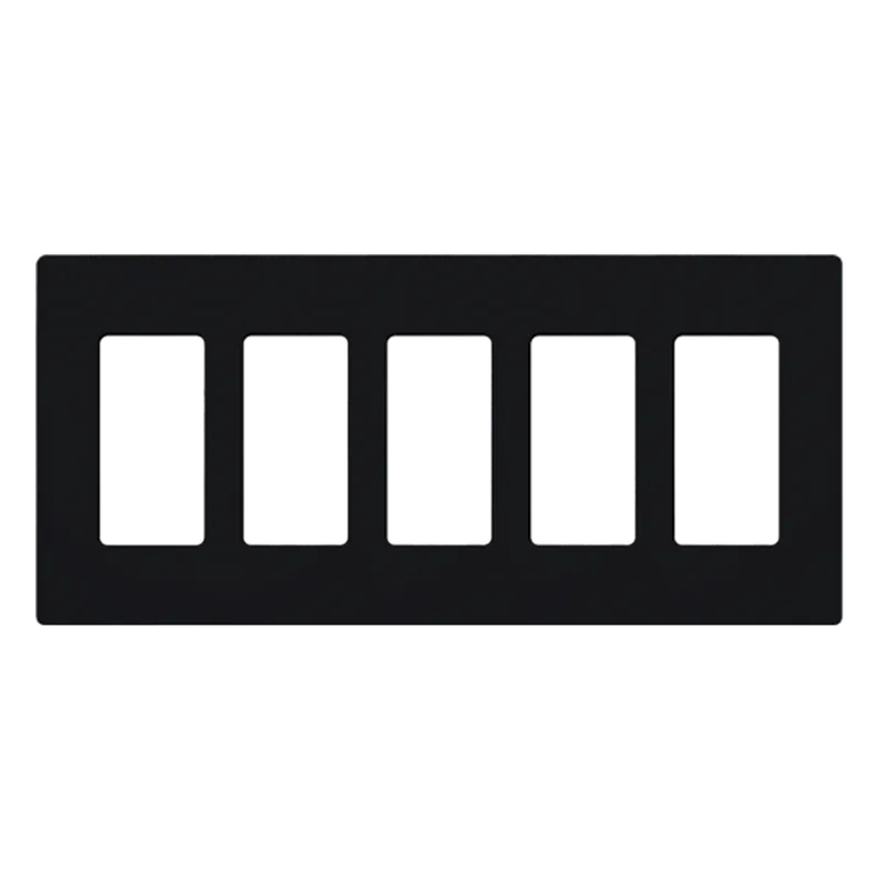 Placa de pared Claro de 5 espacios (gangs) sin tornillos visibles, acabado brillante, para atenuadores, apagadores y controles Pico de Lutron, color negro LUTRON ELECTRONICS CW5BL