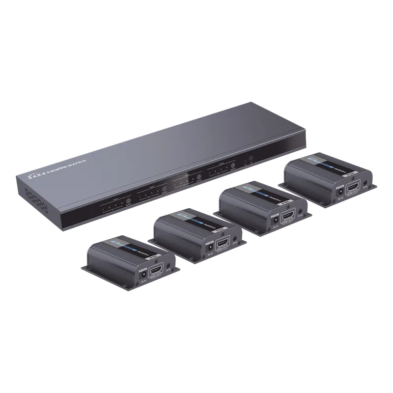 MATRICIAL Y EXTENSOR DE VIDEO HDMI 4 x 4 / 4 Entradas HDMI / 4 Salidas HDMI Loop / 4 Salidas RJ45 para Extender la señal 40 metros por salida / 1080 @ 60Hz / Conmutación por RS232, Control Remoto o Ethernet. EPCOM TITANIUM TT744