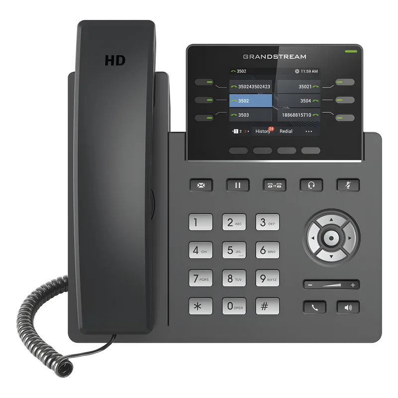 Teléfono IP Grado Operador, 3 líneas SIP con 6 cuentas, puertos Gigabit,PoE, pantalla a color 2.4", codec Opus, IPV4/IPV6 con gestión en la nube GDMS GRANDSTREAM GRP-2613