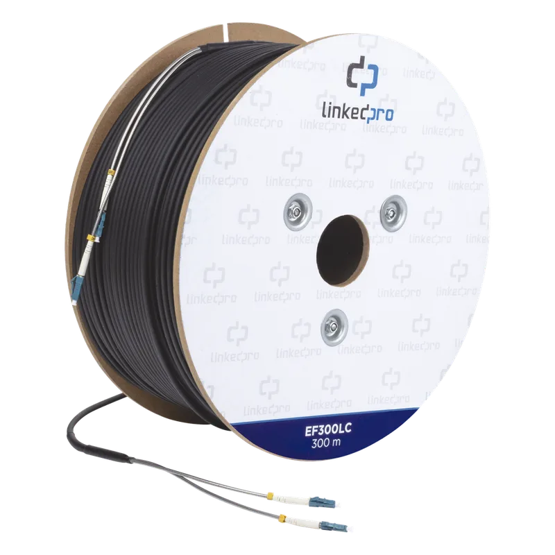 Carrete de Fibra Óptica Monomodo con Conectores LC-LC Duplex, Reforzada con Kevlar, de 300 Metros (984.25 Pies), Para Instalaciones Subterráneas por Tubería LINKEDPRO BY EPCOM EF-300-LC
