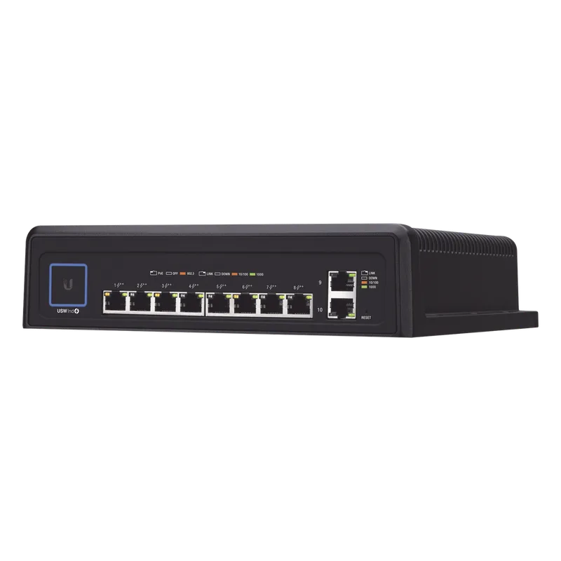 Switch industrial UniFi PoE de 10 puertos Gigabit (8 x 802.3bt y 2 x Ethernet) para temperaturas extremas UBIQUITI USW-INDUSTRIAL