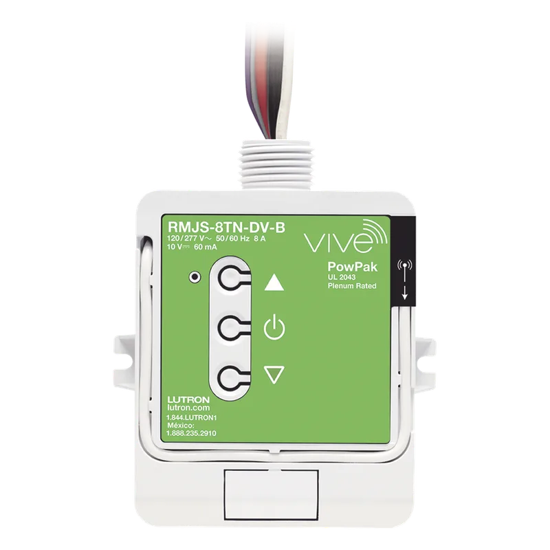 Módulo de atenuación PowPak inalámbrico con control 0-10 V de hasta 60 mA e interruptor de 8 A, 120/277 V, tecnología Clear Connect RF, compatible con hub Vive de Lutron LUTRON ELECTRONICS RMJS8TNDVB