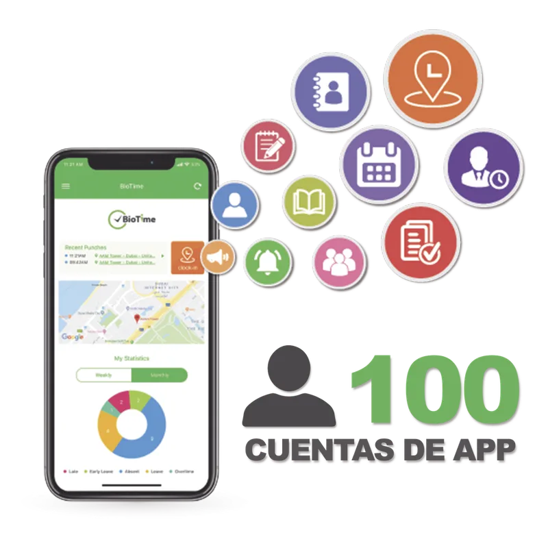 Licencia para realizar checadas de asistencia desde Smartphone (APP) con envío de fotografía y ubicación por GPS / Compatible con BIOTIMEPRO / Licencia para 100 usuario ZKTECO BIOTIMEAPP100