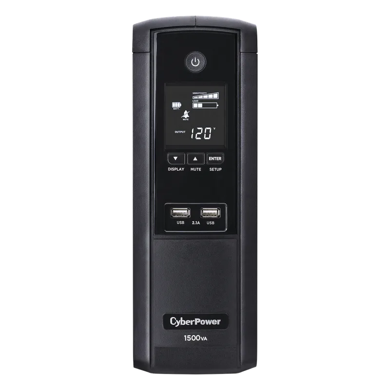 UPS de 1500 VA/900 W, Topología Línea Interactiva, Entrada 120 Vca NEMA 5-15P, Tipo Torre, Con 12 Tomas NEMA 5-15R, 5 años de garantía CYBERPOWER BRG1500AVRLCD5Y