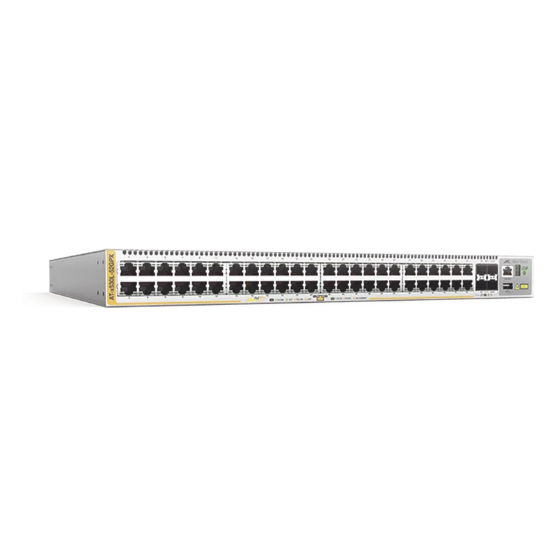 Switch PoE+ Stackeable Capa 3, 48 puertos 10/100/1000 Mbps + 4 puertos SFP+ 10 G, hasta 740 W, fuente redundante ALLIED TELESIS AT-X530L-52GPX-10