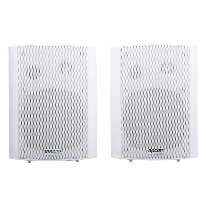 Altavoces Amplificada de Montaje en Pared 5"+1.5" | RMS 20W@8ohms y Pasivo 20W | Material ABS | Reja Metálica | Bracket de Metal | Color Blanco EPCOM PROAUDIO SF-775AW