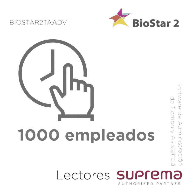 Software de Administración de Tiempo y Asistencia hasta 1000 empleados, para Lectores SUPREMA BIOSTAR2TAADV