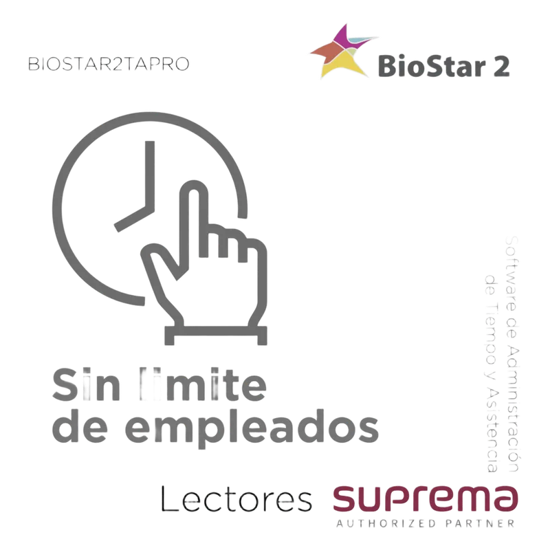 Software de Administración de Tiempo y Asistencia sin limite de empleados, para Lectores SUPREMA BIOSTAR2TAPRO