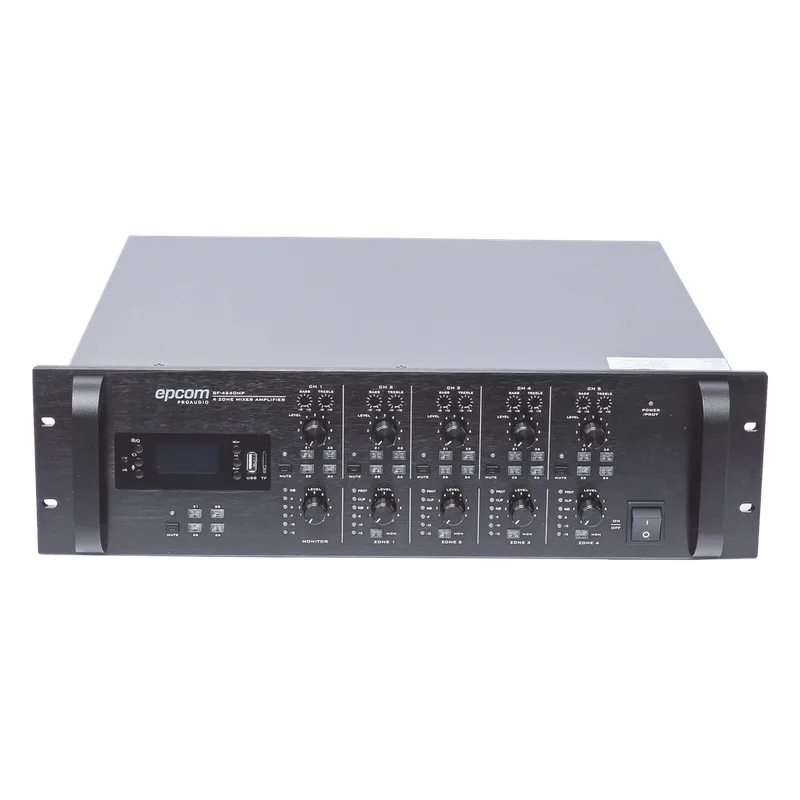 Mezclador Amplificador de Audio - 4 zonas de 240W RMS Hasta 960W | 4 Canales | 5 Entradas | MP3 Tuner USB/SD | 1 Entrada de Micrófono EPCOM PROAUDIO SF-4240MP