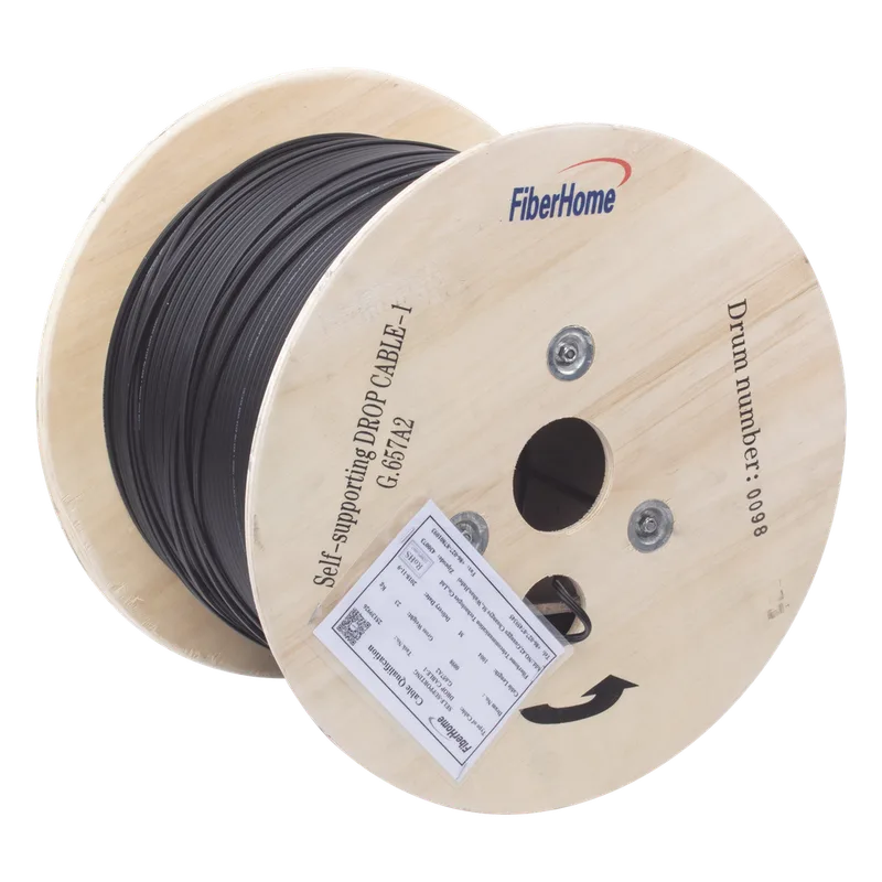 Carrete de 1 km de Fibra Óptica Aérea Mini Figura 8 G.657A2 Tipo Drop, Monomodo de 1 Hilo (Unifibra), Color Negro, Span 80 LINKEDPRO BY FIBERHOME IC-FIG8A2-1C
