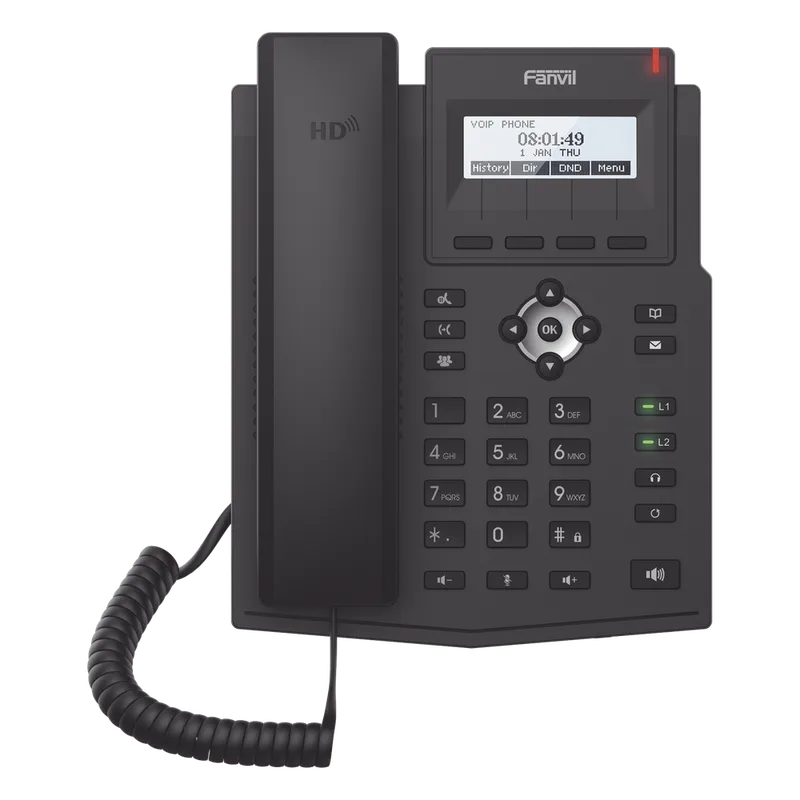 Teléfono IP / 2 Líneas SIP / Pantalla LCD 128x48 / Audio HD G.722 y Opus / Conferencia 3 Vías / PoE 802.3af / OpenVPN / Soporte EHS FANVIL X1SP