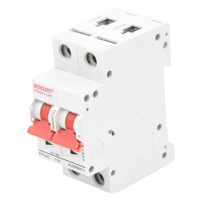 Protección Térmica/ Interruptor 2P, 16A, Corriente Directa 800 Vcc para Aplicación Fotovoltaica Montaje Riel DIN EPCOM POWERLINE FPV63