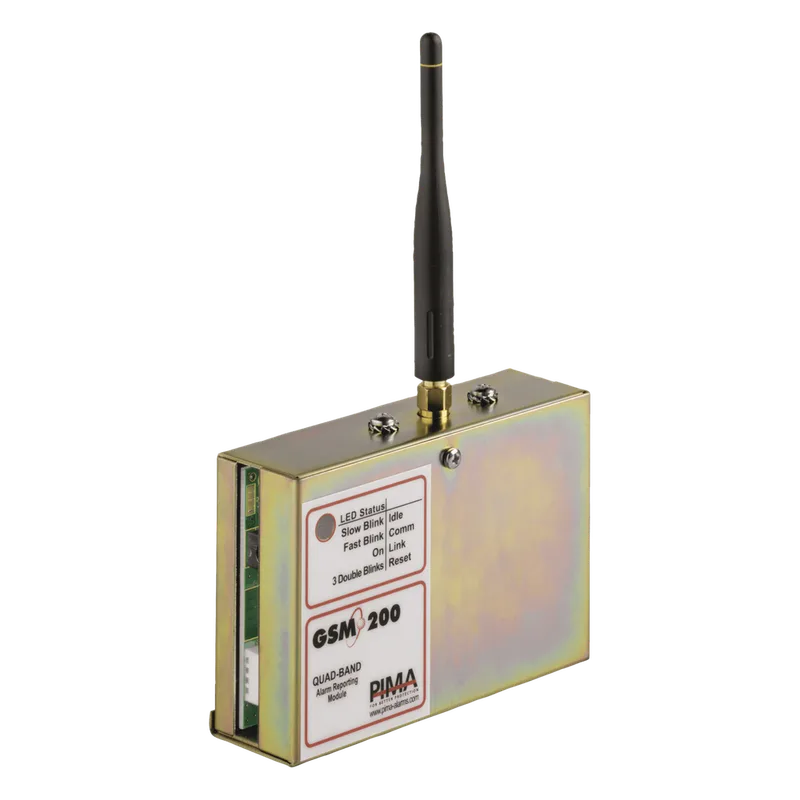 Comunicador GSM/GPRS para paneles PIMA. Permite envío de SMS, Llamadas o Datos. Compatible con la central SENTRY de PIMA GSM-200