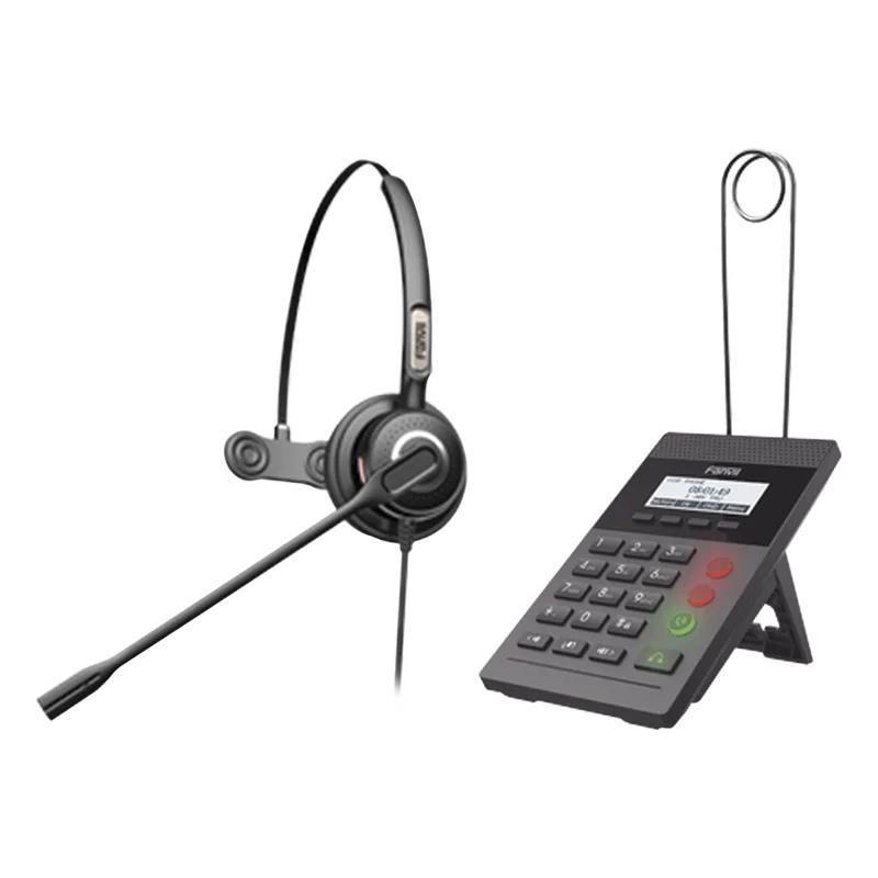 Kit Fanvil para Call Center incluye teléfono IP X2CP Y diadema HT201 y fuente de alimentación. CALLCENTER-KIT-X2CP