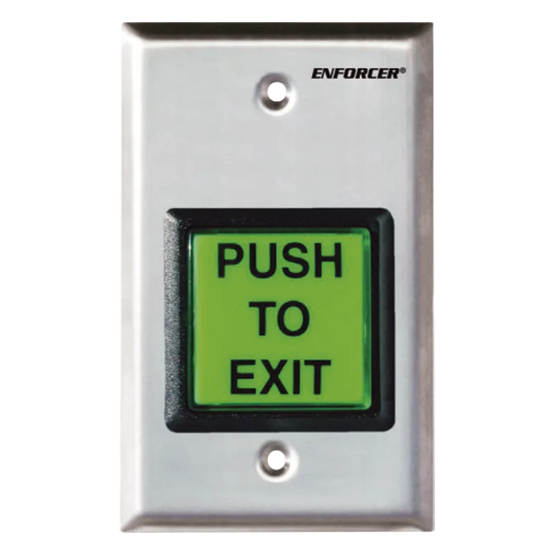 Botón de Salida / Con Iluminación / Con Placa de Pared de Acero Inoxidable / IP65 / Voltaje 12 / 24 Vcd / Mensaje de Idioma Intercambiable / 3 Placas de Idioma Incluidas ENFORCER SECOLARM SD-7202GC-PEQ
