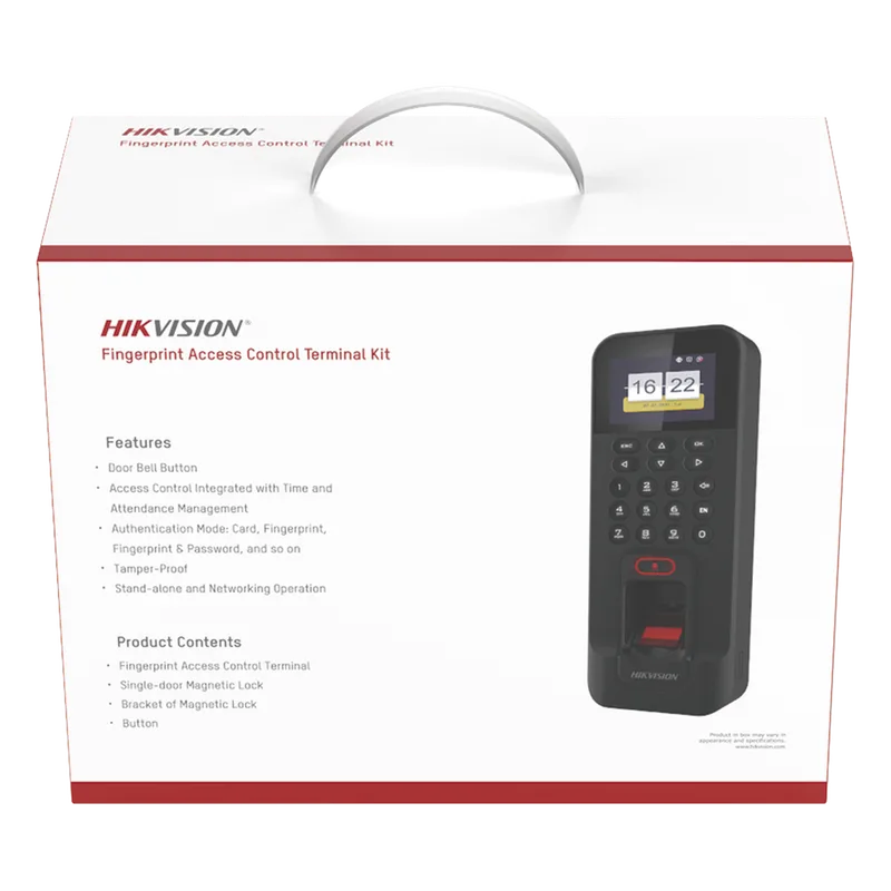Kit de Control de Acceso TODO INCLUIDO con Lector de Huellas y Tarjetas / 3,000 Huellas / Compatible con App Hik-Connect / Incluye Electroimán Botón de Salida y Montajes Z y L para imán (DS-K1T804) HIKVISION DS-KAS261
