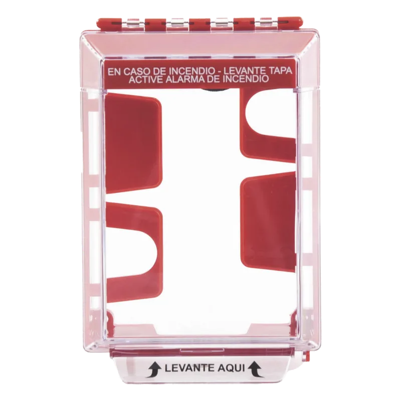 Cubierta Universal Transparente, de Bajo Perfil, con Espaciador, Texto de Incendio en Español, Notificación Audible y Visible STI STI-14220FR-ES