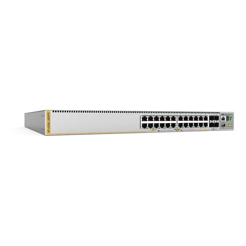 Switch Inteligente Empresarial para Distribución, PoE+, Stackable, Capa 3, 24 puertos Gbps + 4 puertos SFP+ 10 G, 740 W, Doble fuente PSU, Serie x530L ALLIED TELESIS AT-X530L-28GPX-10