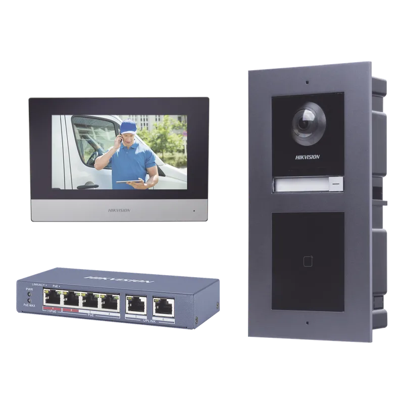 KIT de Videoportero IP con llamada a App de Smartphone y Lector de Tarjetas EM / 2da Generación (Modular) / Montaje para EMPOTRAR incluido HIKVISION DSKIS601-V2