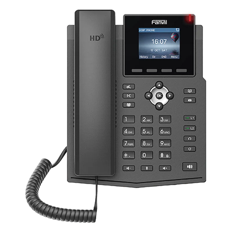 Teléfono IP / 4 Líneas SIP / Pantalla LCD Color 2.4" / Audio HD G.722 y Opus / Conferencia 3 Vías / PoE 802.3af / OpenVPN / Soporte EHS FANVIL X3SP-V2
