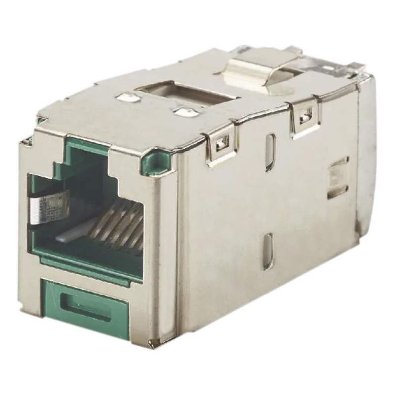 Conector Jack RJ45 Blindado, Estilo TG, Mini-Com, Categoría 6A, de 8 Posiciones y 8 Cables, Color Verde PANDUIT CJS6X88TGGRY