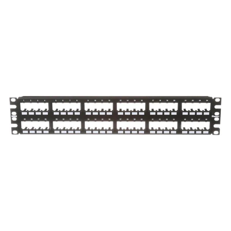 Panel de Parcheo Modular Mini-Com (Sin Conectores), Plano de Instalación al Ras, Sin Blindaje, de 48 Puertos, 2UR PANDUIT CPP48FMWBLY