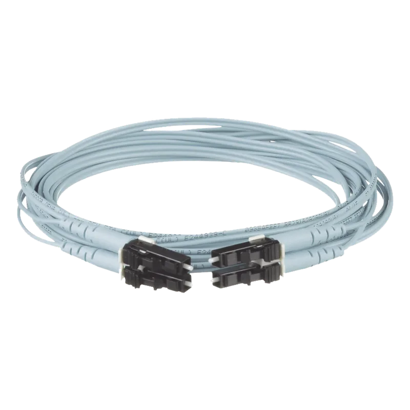 Jumper de Fibra Optica Multimodo 50/125 OM3, LC-LC Duplex, OFNR (Riser), Color Aqua, 7 Metros (22.97 Pies) PANDUIT FX2ERLNLNSNM007