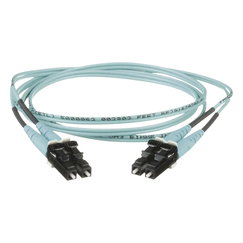 Jumper de Fibra Optica Multimodo 50/125 OM3, LC-LC Duplex, OFNR (Riser), Color Aqua, 8 Metros (26.25 Pies) PANDUIT FX2ERLNLNSNM008