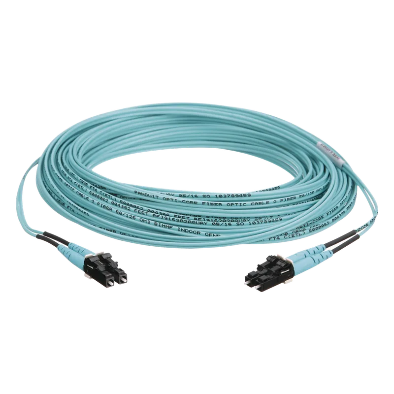 Jumper de Fibra Optica Multimodo 50/125 OM3, LC-LC Duplex, OFNR (Riser), Color Aqua, 10 Metros (32.81 Pies) PANDUIT FX2ERLNLNSNM010