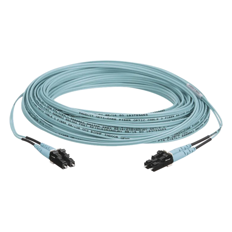 Jumper de Fibra Optica Multimodo 50/125 OM3, LC-LC Duplex, OFNR (Riser), Color Aqua, 50 Metros (164.04 Pies) PANDUIT FX2ERLNLNSNM050